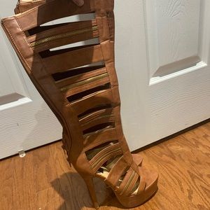 Gladiator knee high tan heels